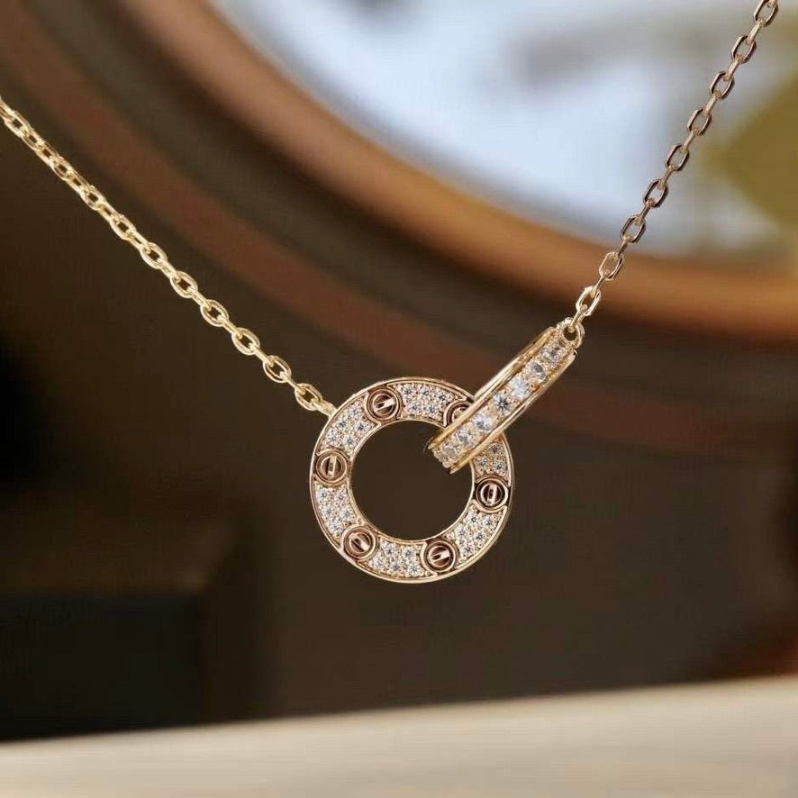 [Opulent Aurora]LOVE 7.6MM NECKLACE ROSE GOLD AND SILVER  FULL DIAMOND