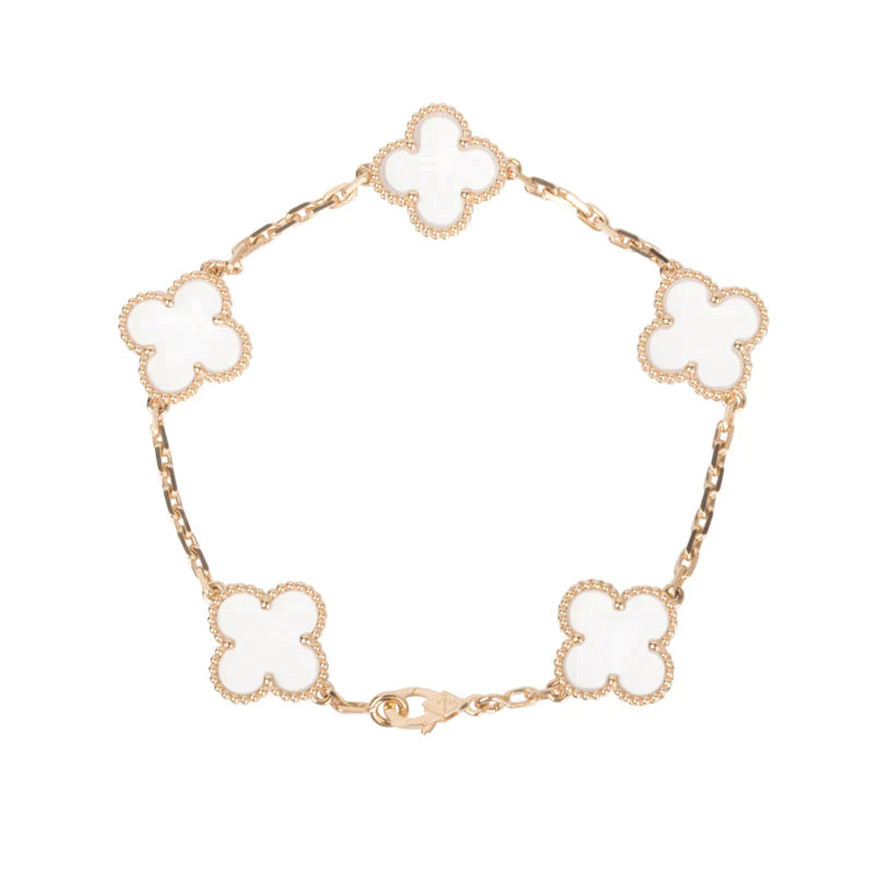 [Opulent Aurora]CLOVER 5 MOTIF ROCK CRYSTAL PINK GOLD BRACELET