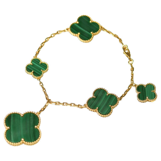 [Opulent Aurora]MAGIC CLOVER MALACHITE GOLD BRACELET 5 MOTIFS