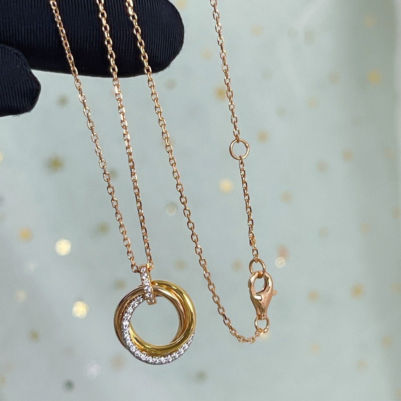 [Opulent Aurora]TRINITY NECKLACE SILVER GOLD PINK GOLD DIAMONDS