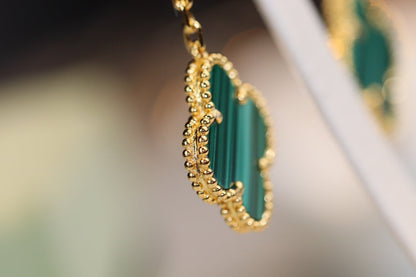 [Opulent Aurora]CLOVER EARRINGS GOLD MALACHITE DIAMOND 3 MOTIF