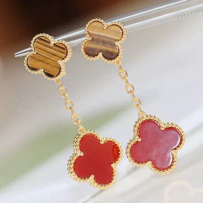 [Opulent Aurora]CLOVER  2 MOTIF  TIGER EYE CARNELIAN EARRINGS