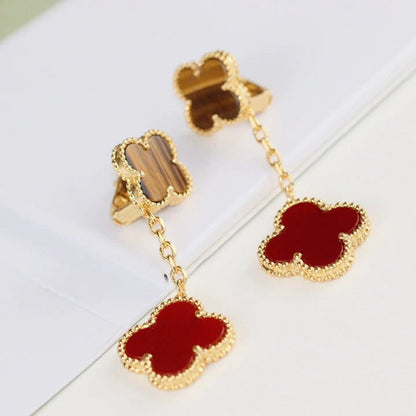 [Opulent Aurora]CLOVER  2 MOTIF  TIGER EYE CARNELIAN EARRINGS