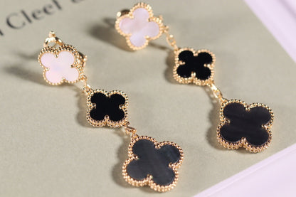 [Opulent Aurora]CLOVER EARRINGS GOLD ONYX MOP 3 MOTIF