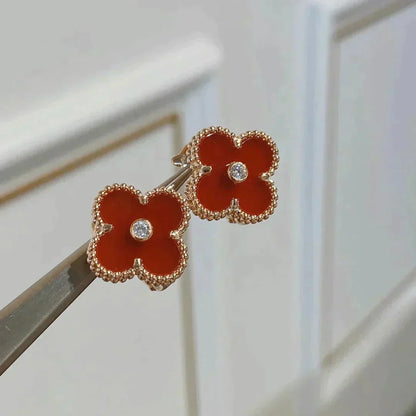 [Opulent Aurora]CLOVER MEDIUM 1 MOTIFS CARNELIAN  DIAMOND earrings