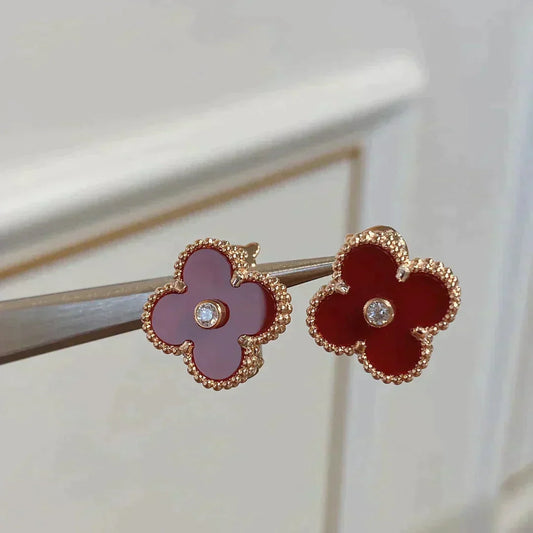 [Opulent Aurora]CLOVER MEDIUM 1 MOTIFS CARNELIAN  DIAMOND earrings