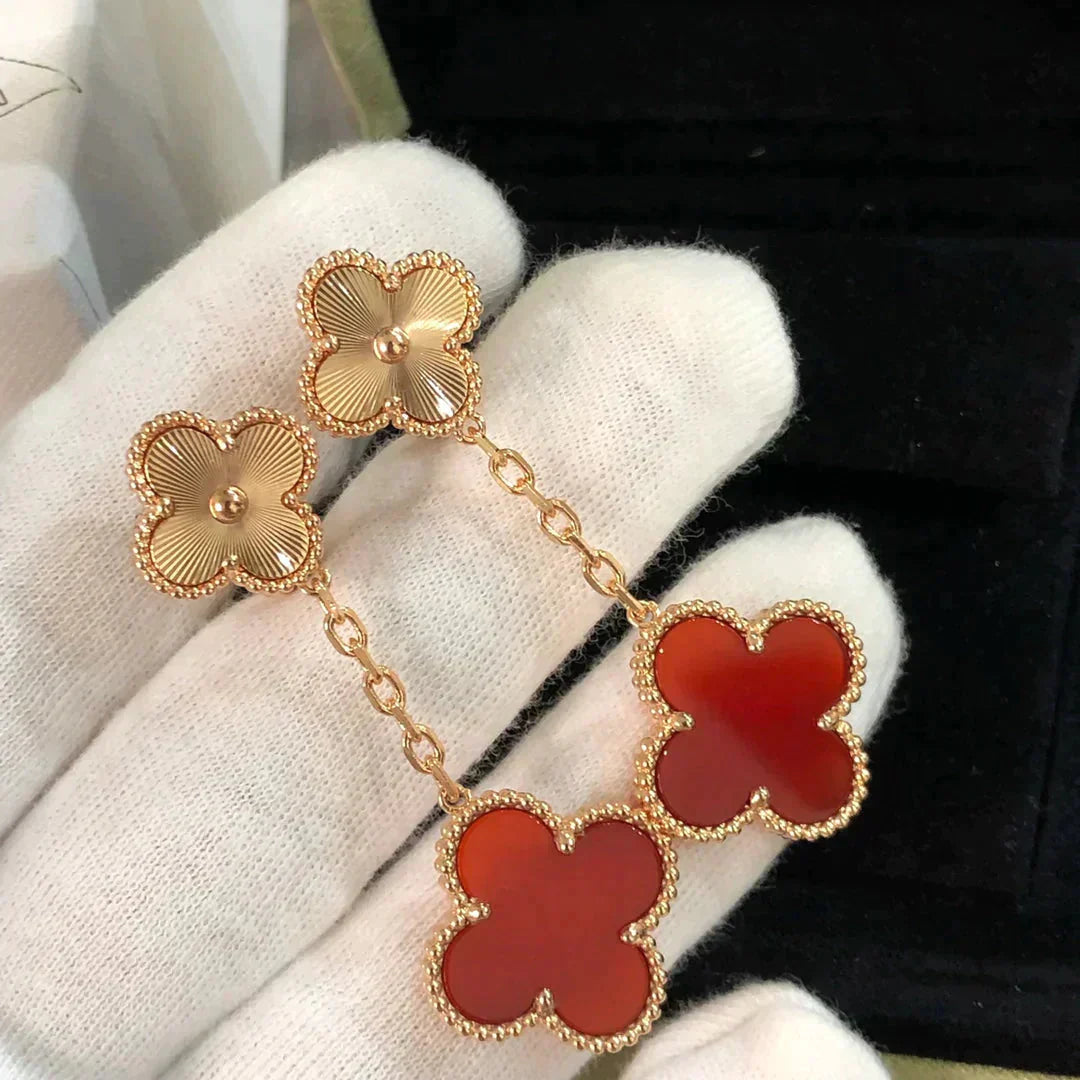 [Opulent Aurora]CLOVER 2 MOTIF  LASER CARNELIAN EARRINGS