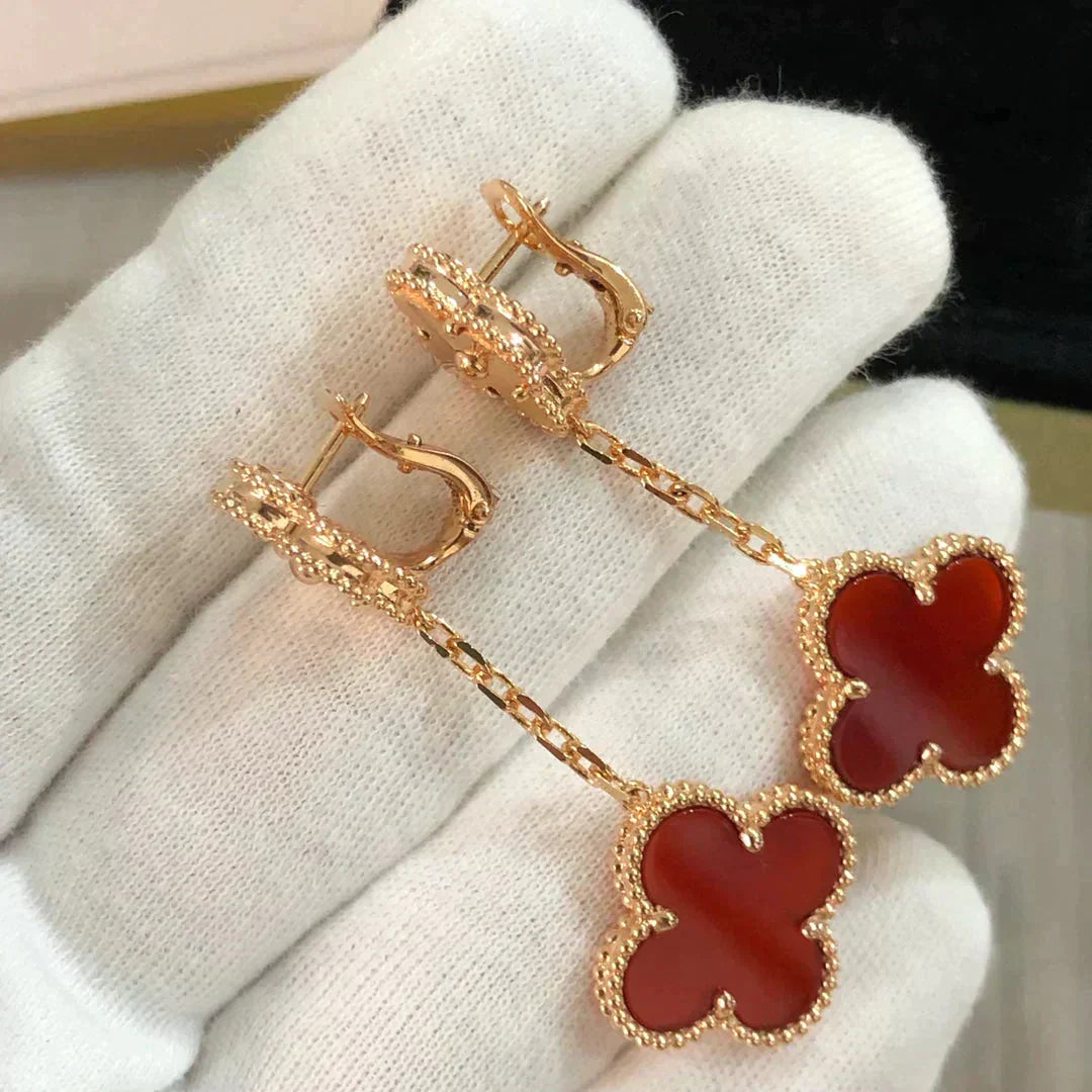 [Opulent Aurora]CLOVER 2 MOTIF  LASER CARNELIAN EARRINGS