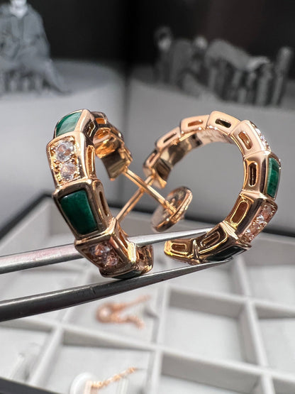 [Opulent Aurora]SERPENTI MALACHITE PINK GOLD EARRINGS