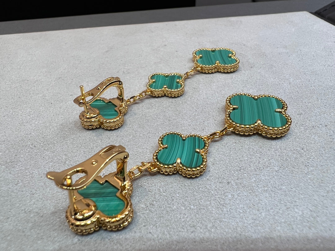 [Opulent Aurora]CLOVER MALACHITE 3 MOTIFS GOLD