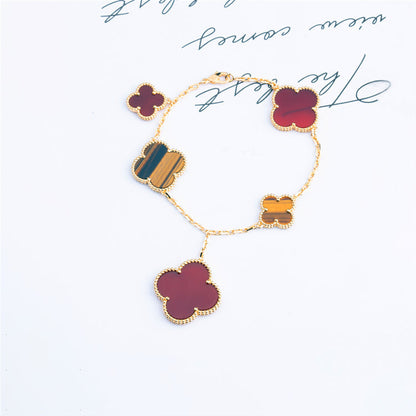 [Opulent Aurora]CLOVER BRACELET 5 MOTIFS CARNELIAN TIGER EYE