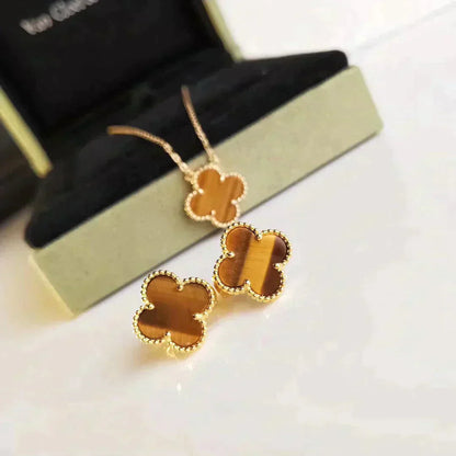 [Opulent Aurora]CLOVER MEDIUM 1 MOTIFS TIGER EYE EARRINGS