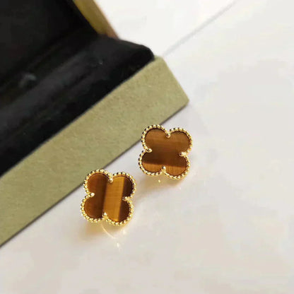 [Opulent Aurora]CLOVER MEDIUM 1 MOTIFS TIGER EYE EARRINGS