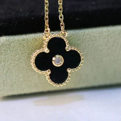 [Opulent Aurora]CLOVER 15MM DIAMOND ONYX NECKLACE