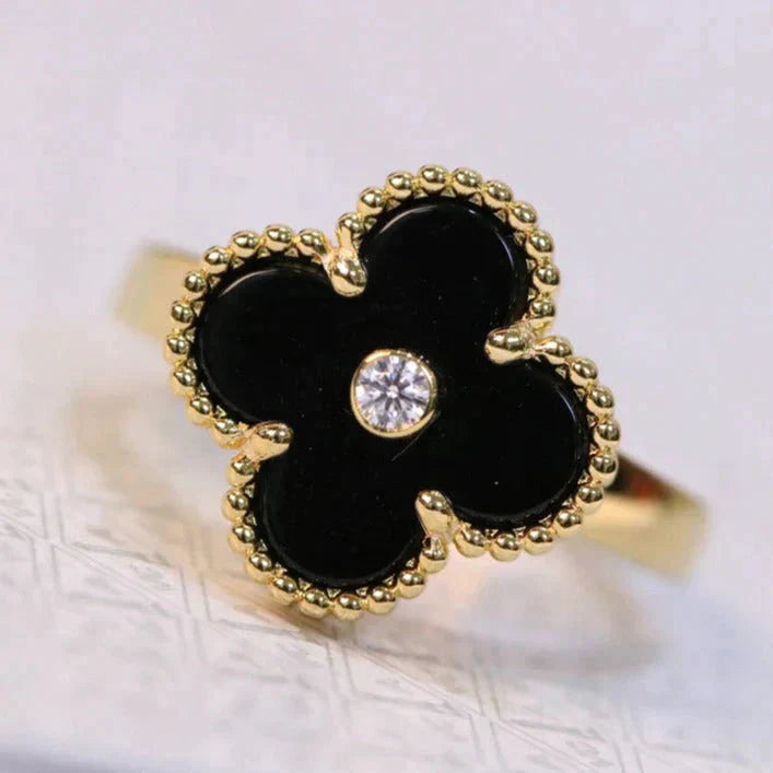 [Opulent Aurora]CLOVER ONYX RING GOLD DIAMOND