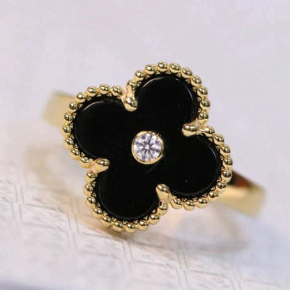 [Opulent Aurora]CLOVER ONYX RING GOLD DIAMOND