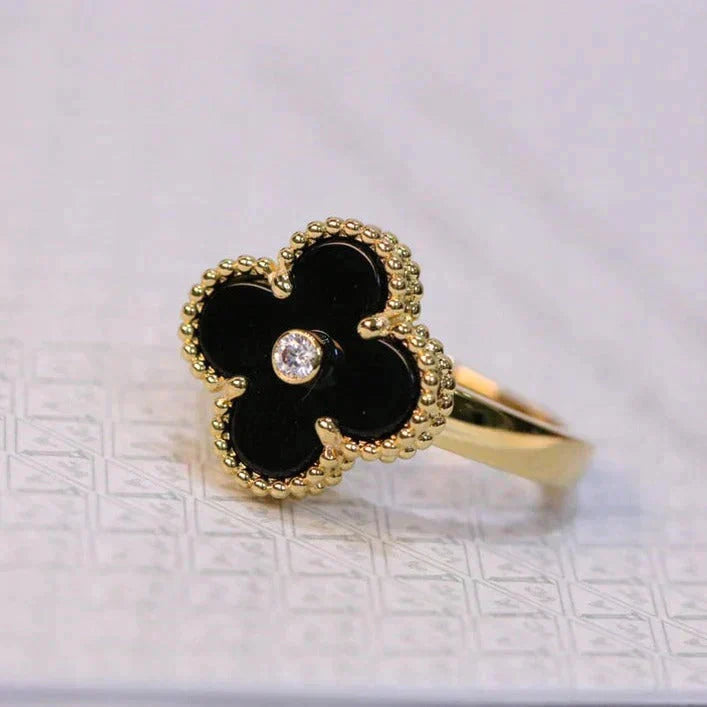 [Opulent Aurora]CLOVER ONYX RING GOLD DIAMOND