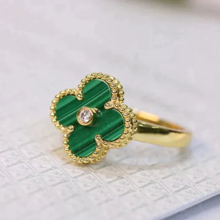 [Opulent Aurora]CLOVER MALACHITE RING GOLD DIAMOND