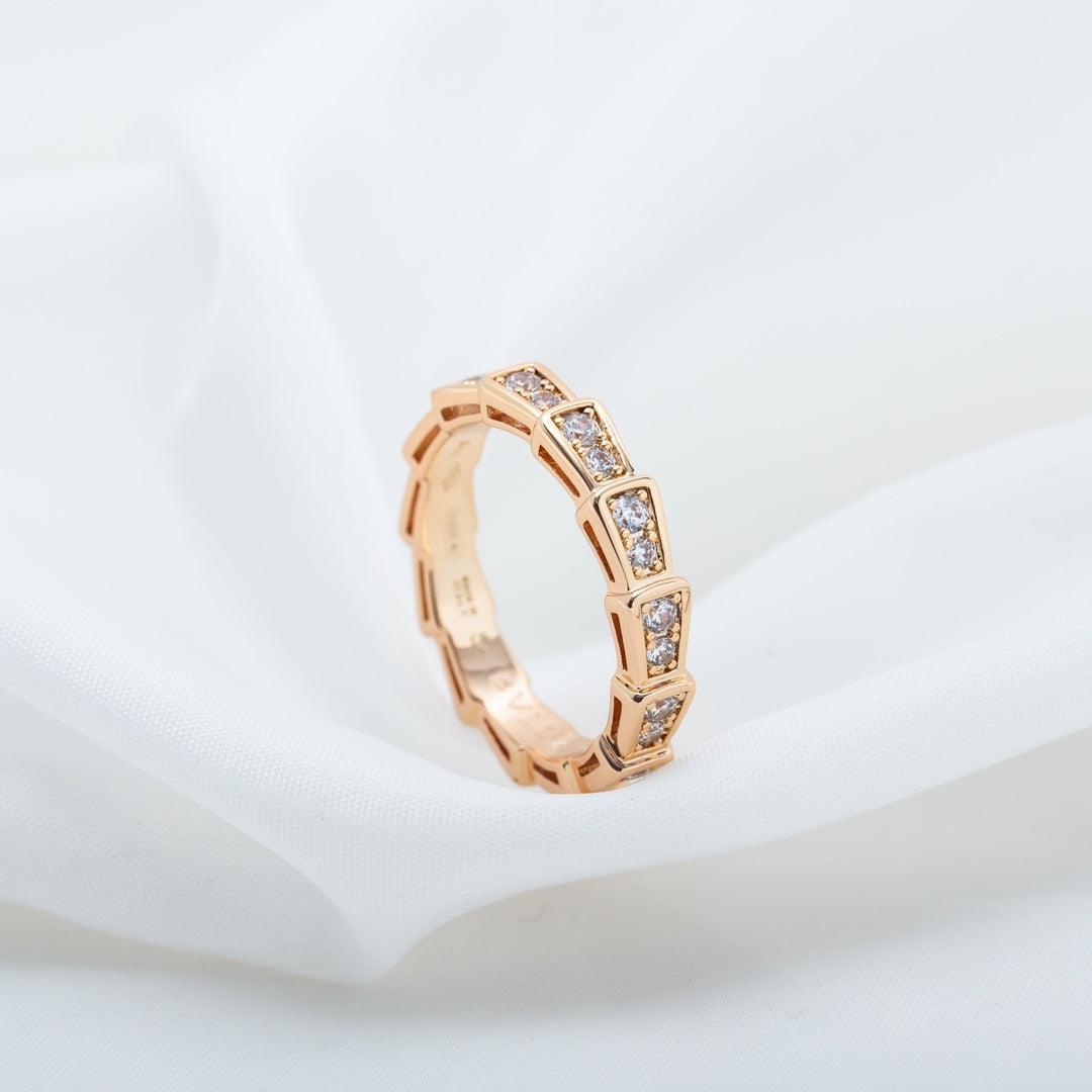 [Opulent Aurora]SERPENTI RING PINK GOLD DIAMOND PAVED 3MM