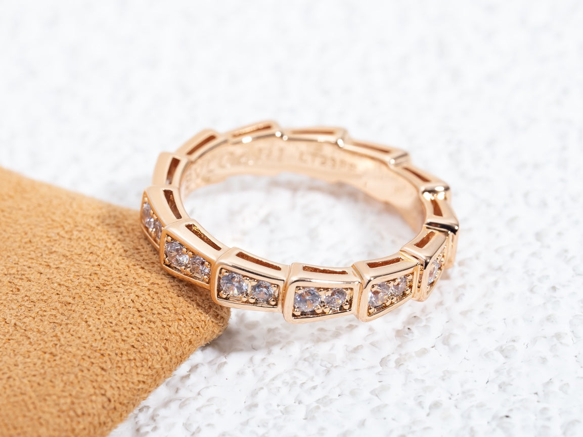 [Opulent Aurora]SERPENTI RING PINK GOLD DIAMOND PAVED 3MM