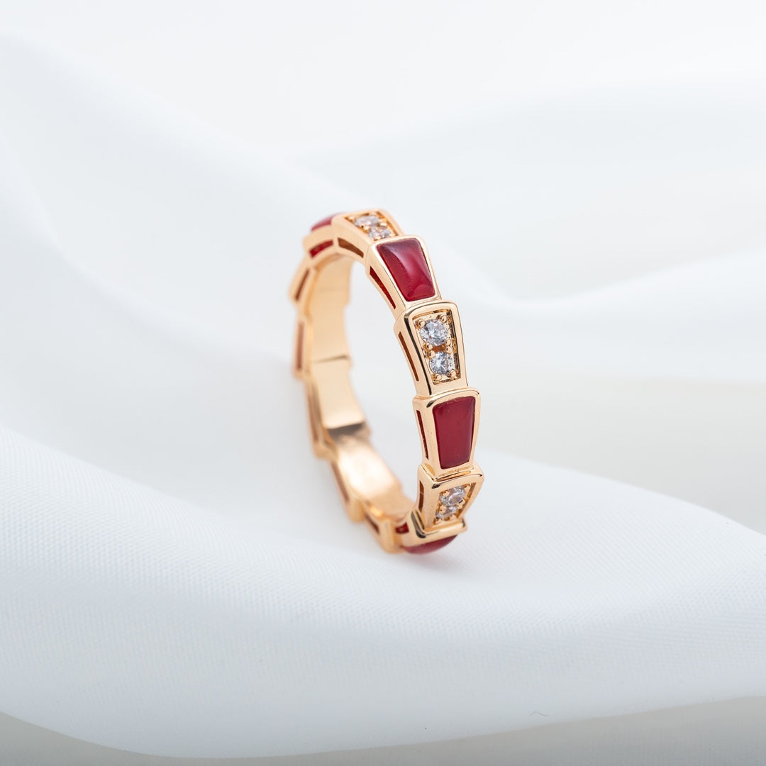 [Opulent Aurora]SERPENTI RING PINK GOLD CARNELIAN DIAMOND 3MM