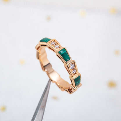 [Opulent Aurora]SERPENTI RING PINK GOLD MALACHITE DIAMOND 3MM