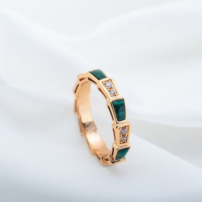 [Opulent Aurora]SERPENTI RING PINK GOLD MALACHITE DIAMOND 3MM