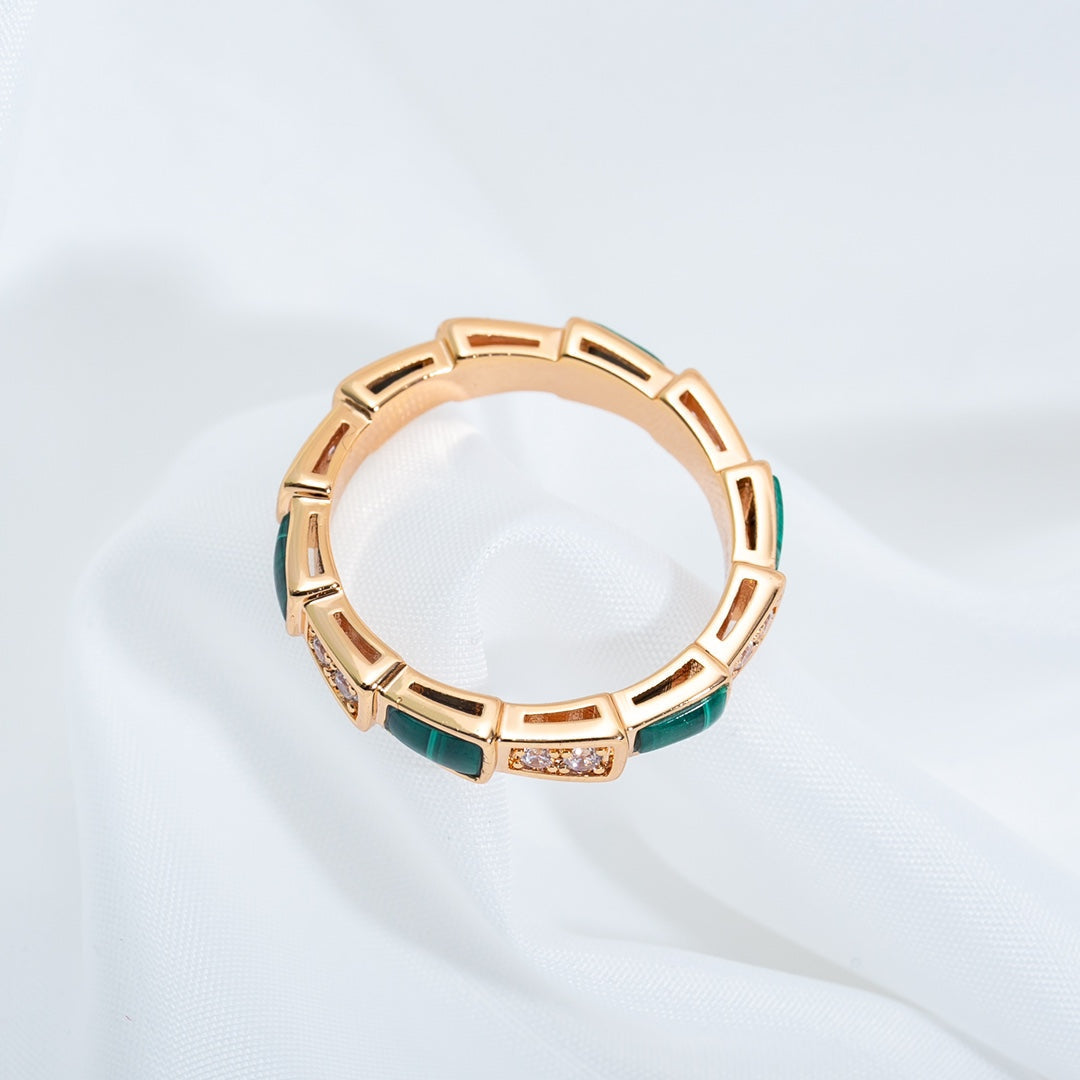 [Opulent Aurora]SERPENTI RING PINK GOLD MALACHITE DIAMOND 3MM