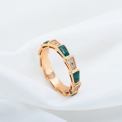 [Opulent Aurora]SERPENTI RING PINK GOLD MALACHITE DIAMOND 3MM