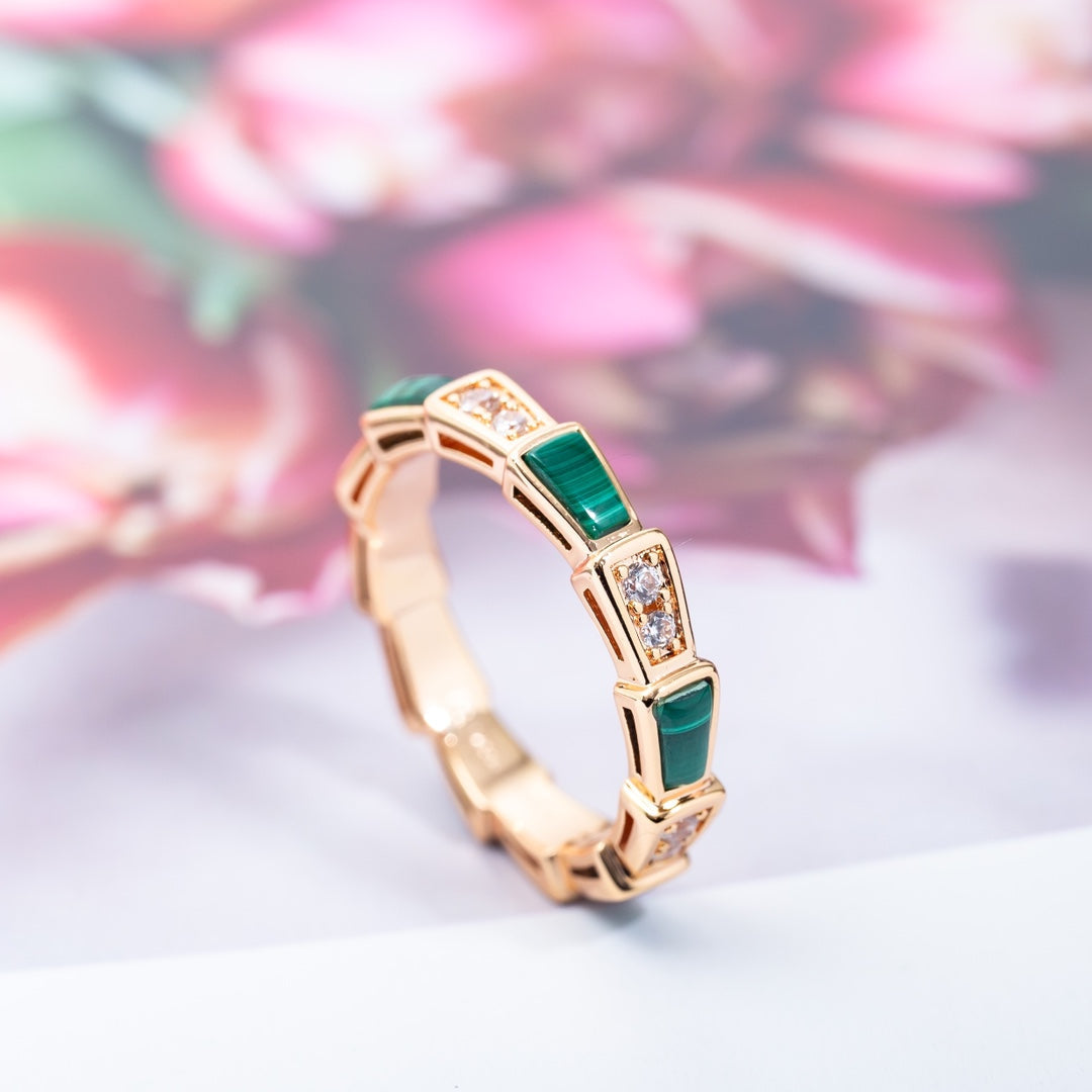 [Opulent Aurora]SERPENTI RING PINK GOLD MALACHITE DIAMOND 3MM