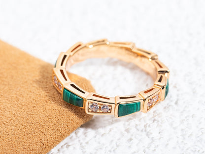 [Opulent Aurora]SERPENTI RING PINK GOLD MALACHITE DIAMOND 3MM