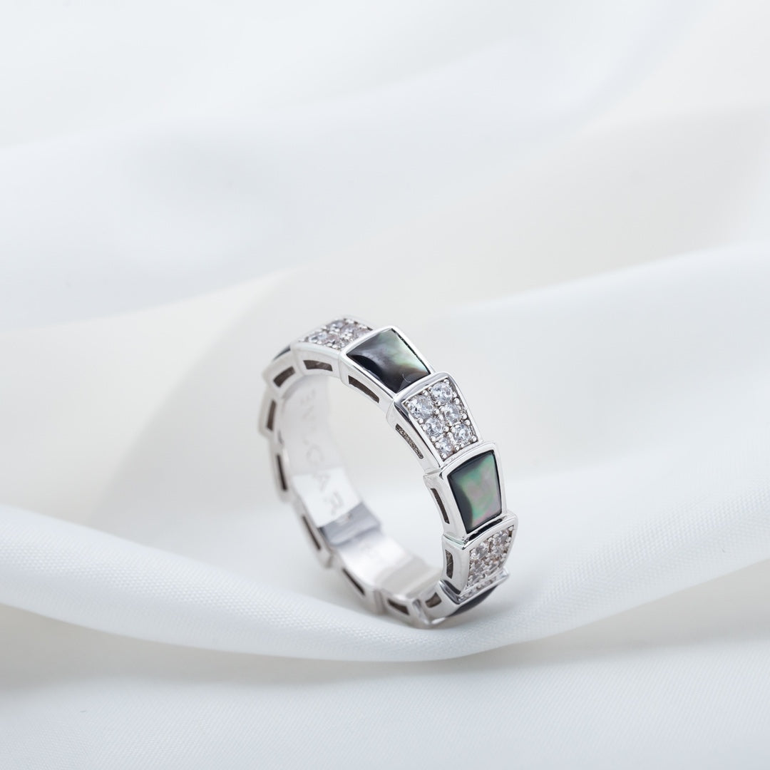 [Opulent Aurora]SERPENTI RING SILVER DIAMOND BLACK MOP 4MM