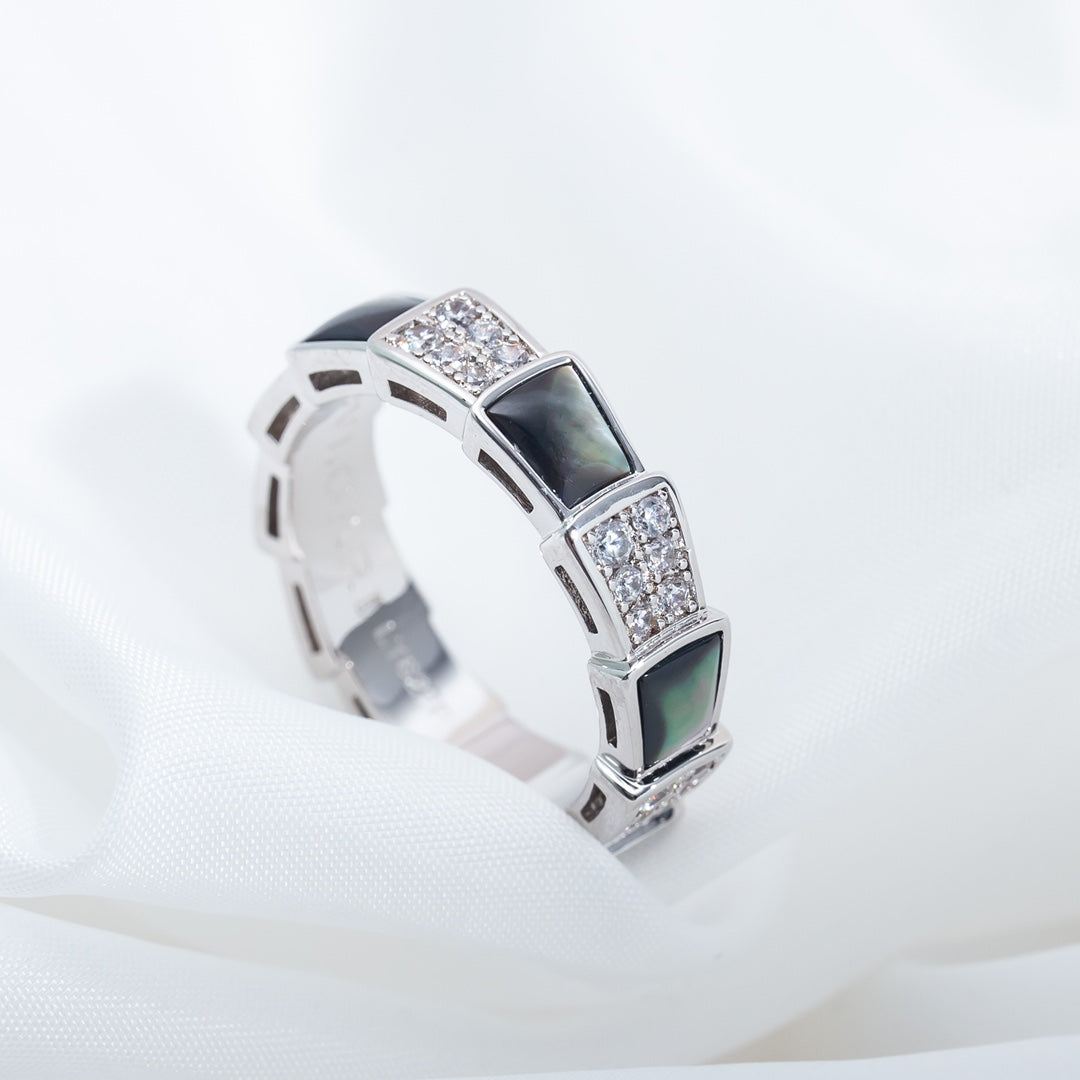 [Opulent Aurora]SERPENTI RING SILVER DIAMOND BLACK MOP 4MM