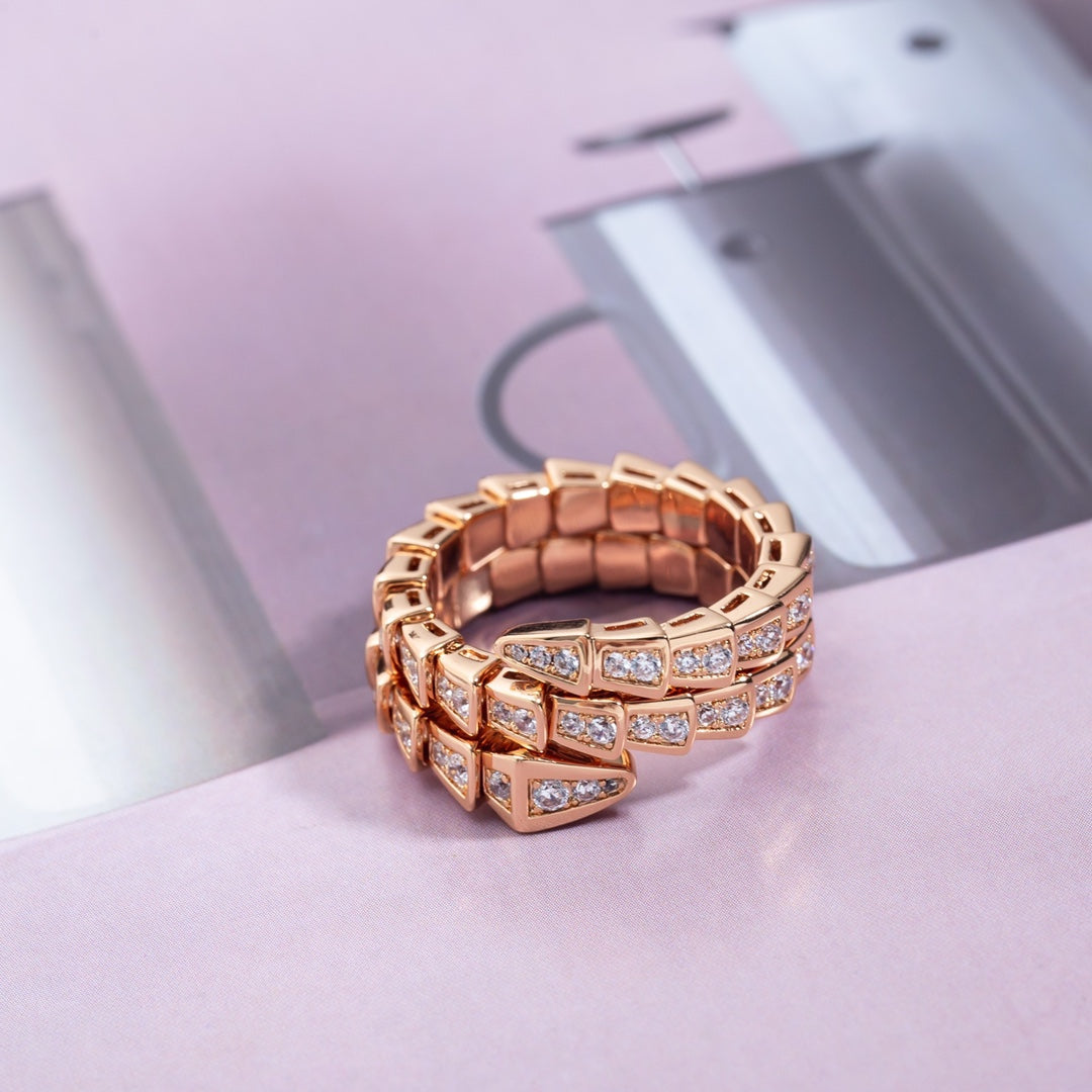 [Opulent Aurora]SERPENTI RING PINK GOLD DIAMOND DOUBLE ROW