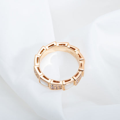 [Opulent Aurora]SERPENTI RING PINK GOLD MOP DIAMOND PAVED 4MM