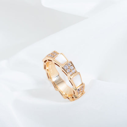 [Opulent Aurora]SERPENTI RING PINK GOLD MOP DIAMOND PAVED 4MM