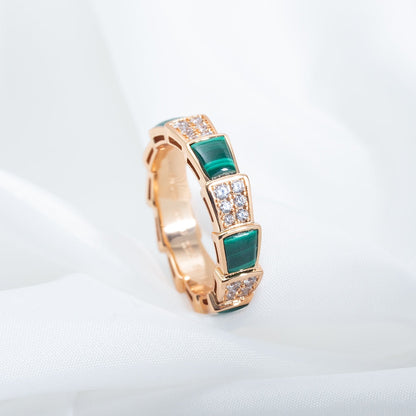 [Opulent Aurora]SERPENTI RING PINK GOLD MALACHITE DIAMOND PAVED 4MM