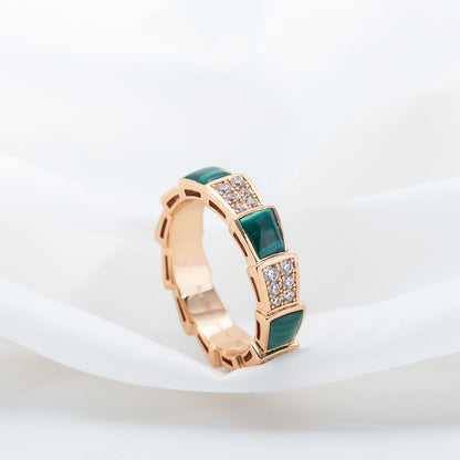 [Opulent Aurora]SERPENTI RING PINK GOLD MALACHITE DIAMOND PAVED 4MM