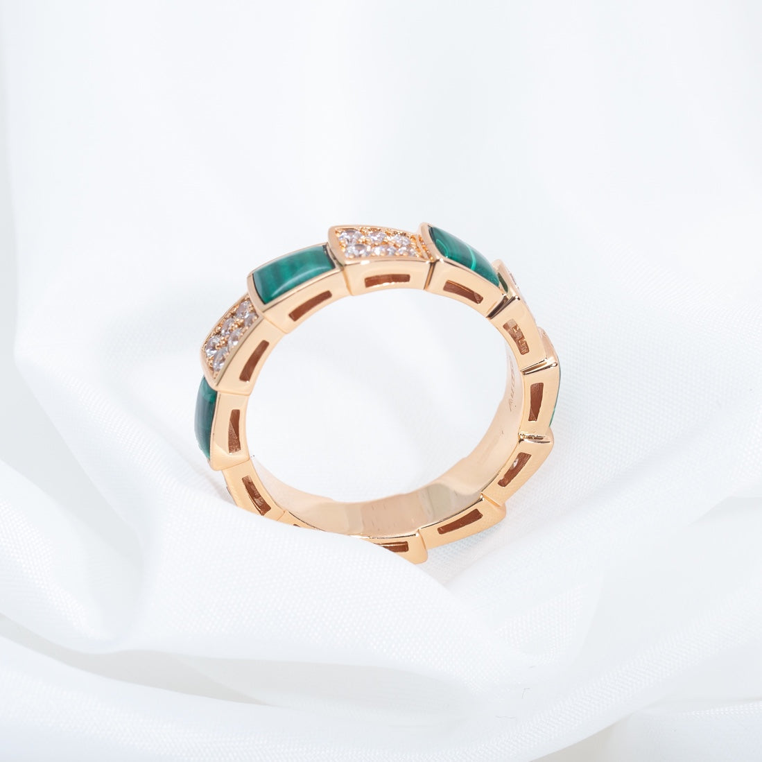 [Opulent Aurora]SERPENTI RING PINK GOLD MALACHITE DIAMOND PAVED 4MM