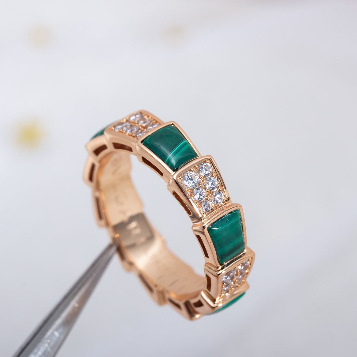 [Opulent Aurora]SERPENTI RING PINK GOLD MALACHITE DIAMOND PAVED 4MM