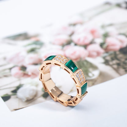 [Opulent Aurora]SERPENTI RING PINK GOLD MALACHITE DIAMOND PAVED 4MM