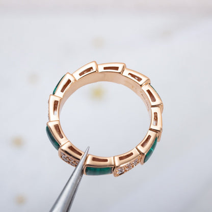 [Opulent Aurora]SERPENTI RING PINK GOLD MALACHITE DIAMOND PAVED 4MM