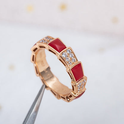 [Opulent Aurora]SERPENTI RING PINK GOLD CARNELIAN DIAMOND PAVED 4MM