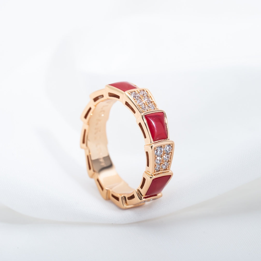 [Opulent Aurora]SERPENTI RING PINK GOLD CARNELIAN DIAMOND PAVED 4MM