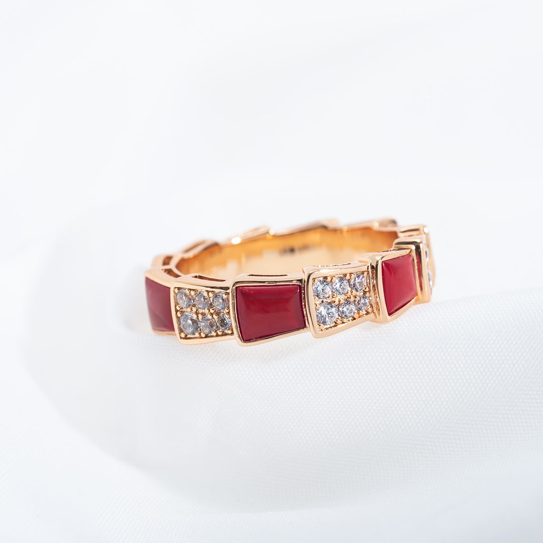 [Opulent Aurora]SERPENTI RING PINK GOLD CARNELIAN DIAMOND PAVED 4MM