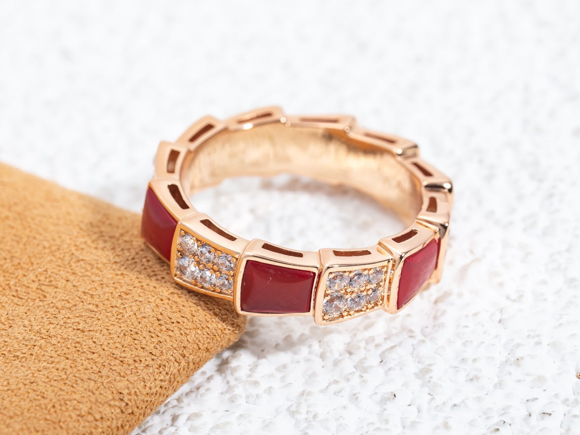 [Opulent Aurora]SERPENTI RING PINK GOLD CARNELIAN DIAMOND PAVED 4MM