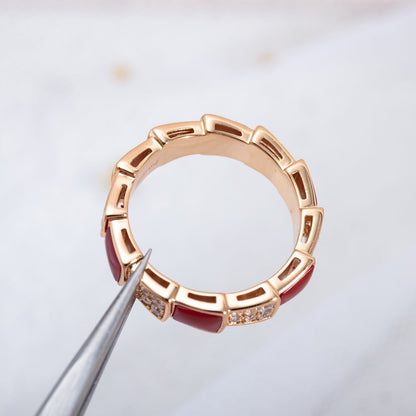 [Opulent Aurora]SERPENTI RING PINK GOLD CARNELIAN DIAMOND PAVED 4MM