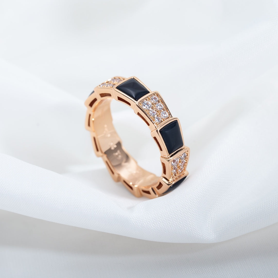 [Opulent Aurora]SERPENTI RING PINK GOLD BLACK MOP DIAMOND PAVED 4MM