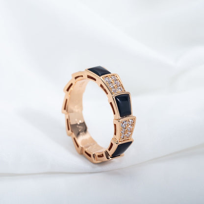 [Opulent Aurora]SERPENTI RING PINK GOLD BLACK MOP DIAMOND PAVED 4MM