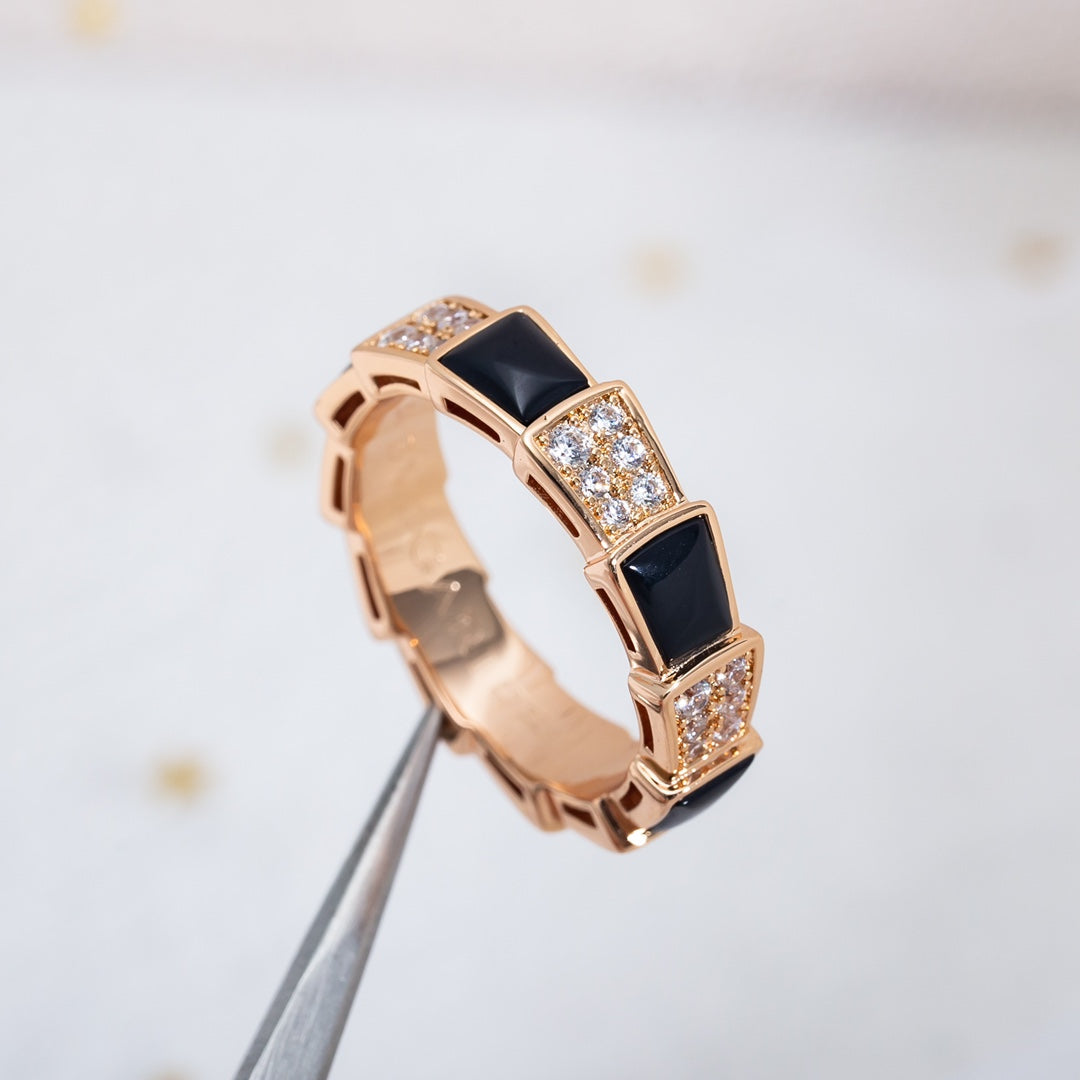 [Opulent Aurora]SERPENTI RING PINK GOLD BLACK MOP DIAMOND PAVED 4MM